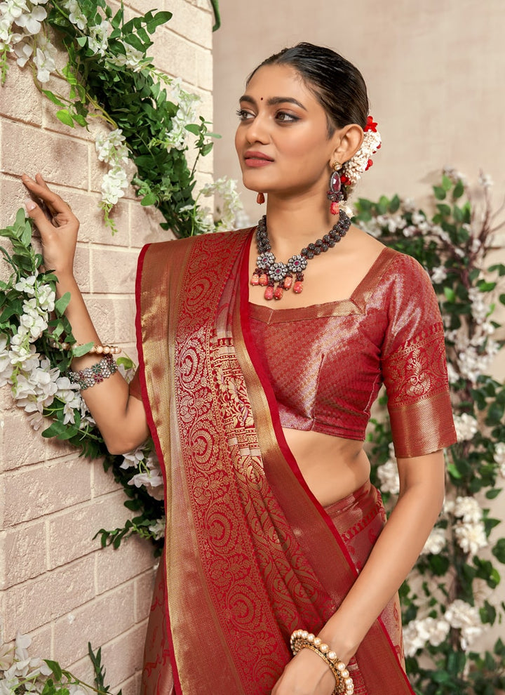 Lassya Fashion Red Festive Wear Silk Saree with Zari Weaving