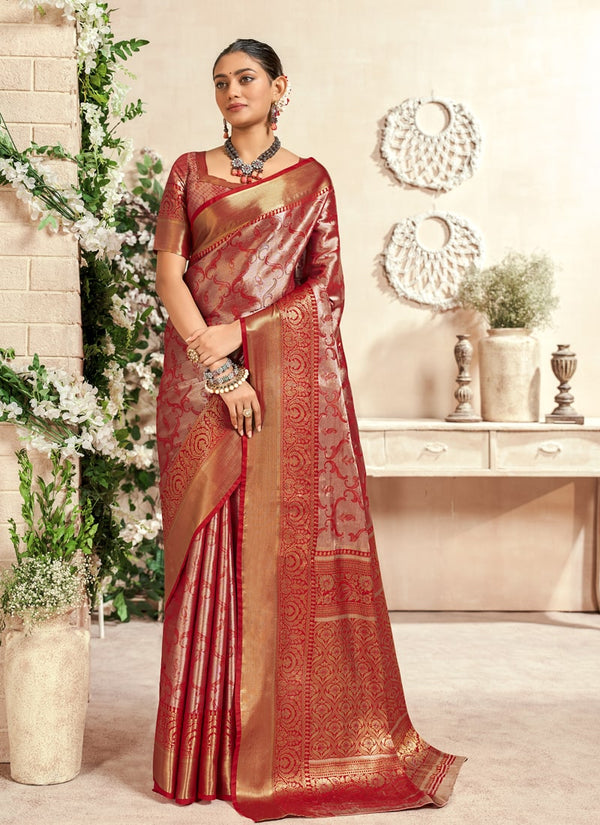 Lassya Fashion Red Festive Wear Silk Saree with Zari Weaving