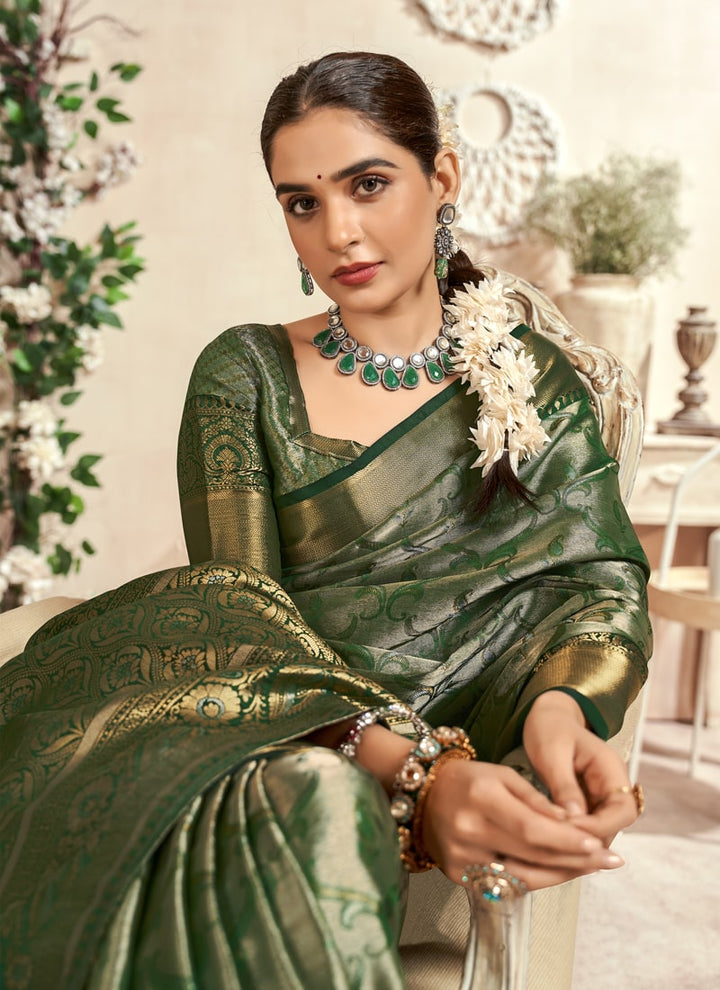 Lassya Fashion Green Festive Wear Silk Saree with Zari Weaving