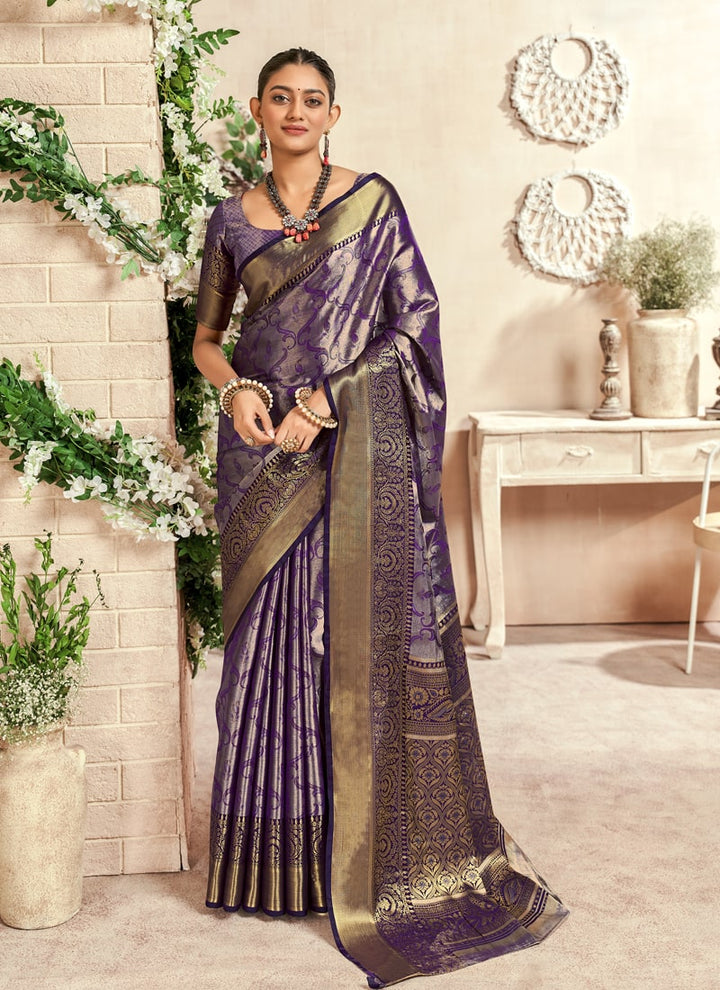 Lassya Fashion Purple Festive Wear Silk Saree with Zari Weaving