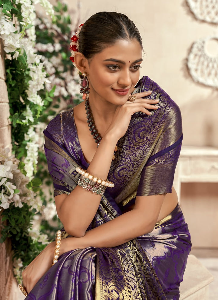 Lassya Fashion Purple Festive Wear Silk Saree with Zari Weaving