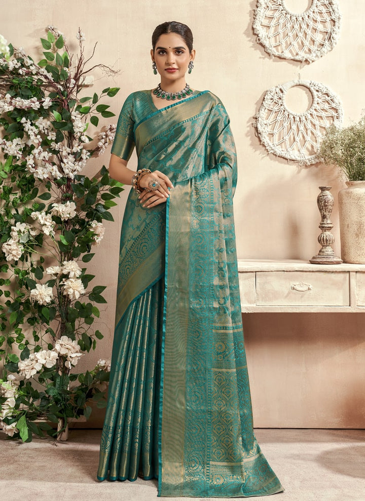 Lassya Fashion Teal green Festive Wear Silk Saree with Zari Weaving