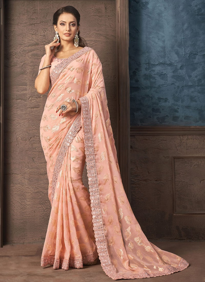 Lassya Fashion Lemonade Pink Wedding Wear Georgette Zari Jacquard Saree