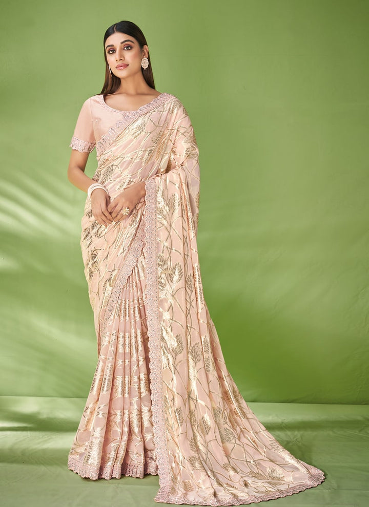 Lassya Fashion Blush pink Wedding Wear Georgette Zari Jacquard Saree