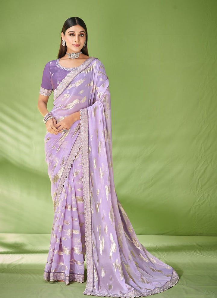 Lassya Fashion Lavender Wedding Wear Georgette Zari Jacquard Saree