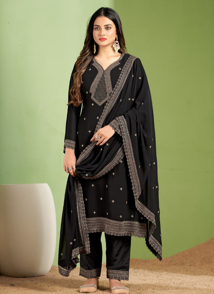 Lassya Fashion Dark Black Straight Salwar Suit Ensemble