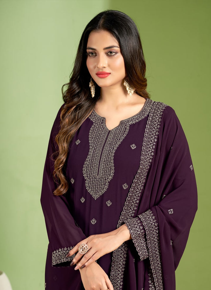 Lassya Fashion Dark Purple Straight Salwar Suit Ensemble