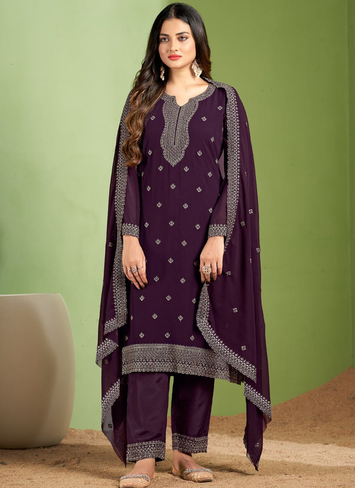 Lassya Fashion Dark Purple Straight Salwar Suit Ensemble