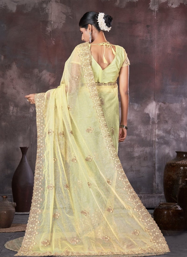 Lassya Fashion Yellow Wedding Wear Organza Net Saree