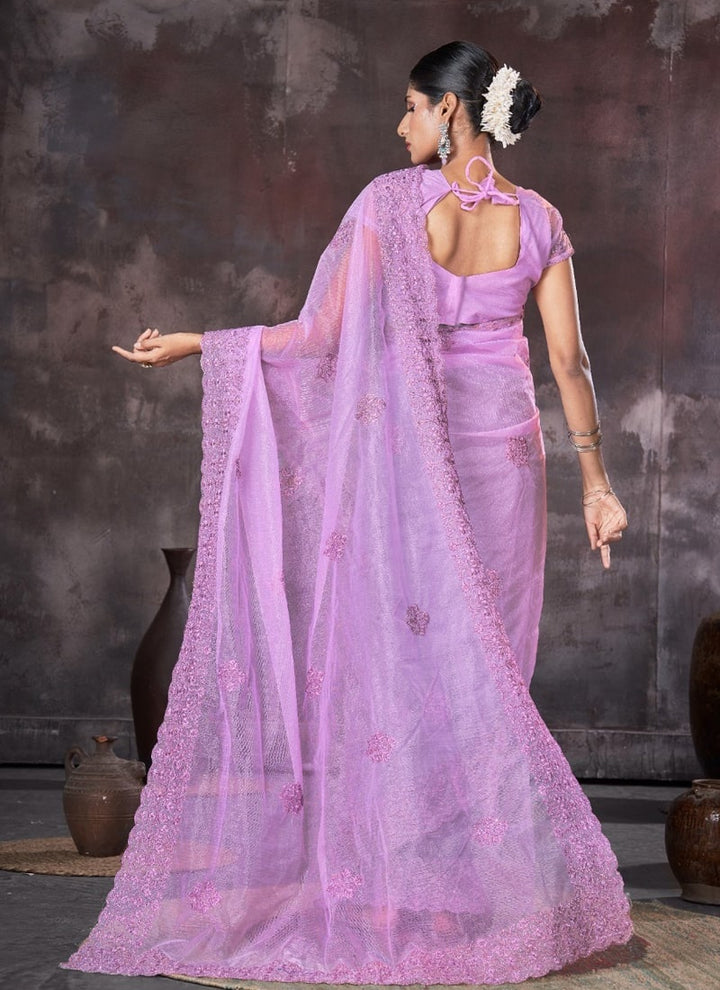 Lassya Fashion Lavender Wedding Wear Organza Net Saree