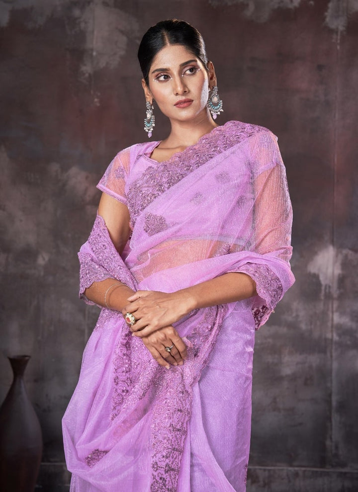 Lassya Fashion Lavender Wedding Wear Organza Net Saree