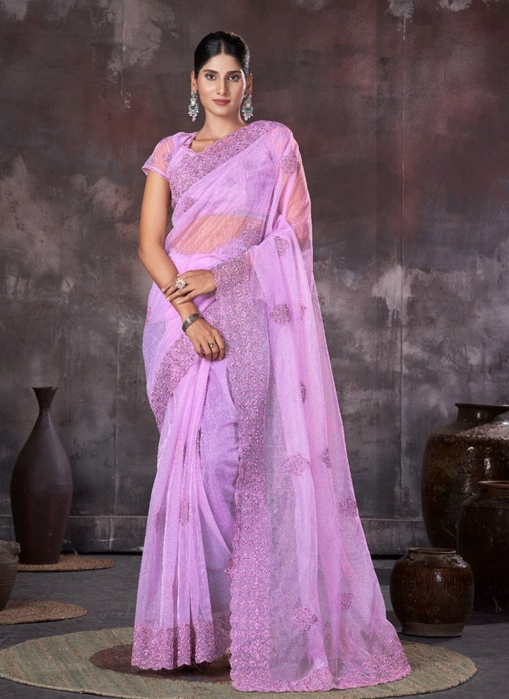 Lassya Fashion Lavender Wedding Wear Organza Net Saree