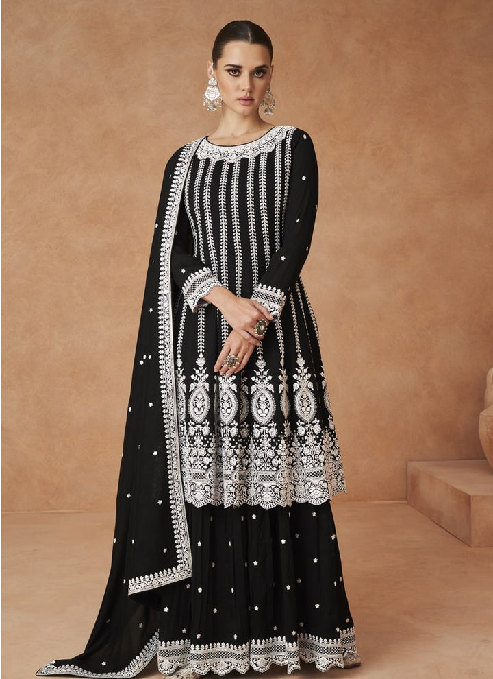 Lassya Fashion Black Sharara Suit in Premium Silk