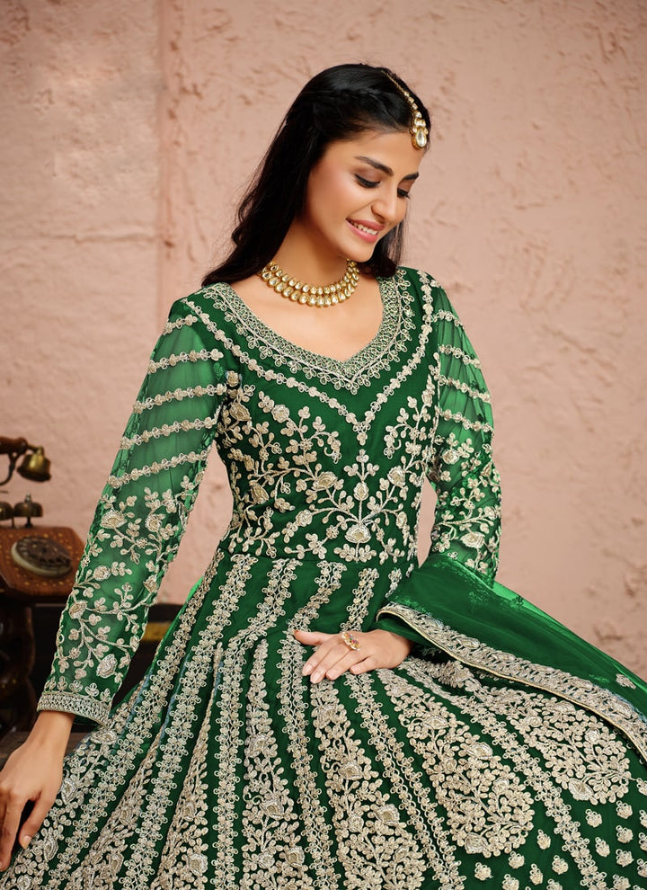 Lassya Fashion Forest Green Anarkali Dress Ensemble