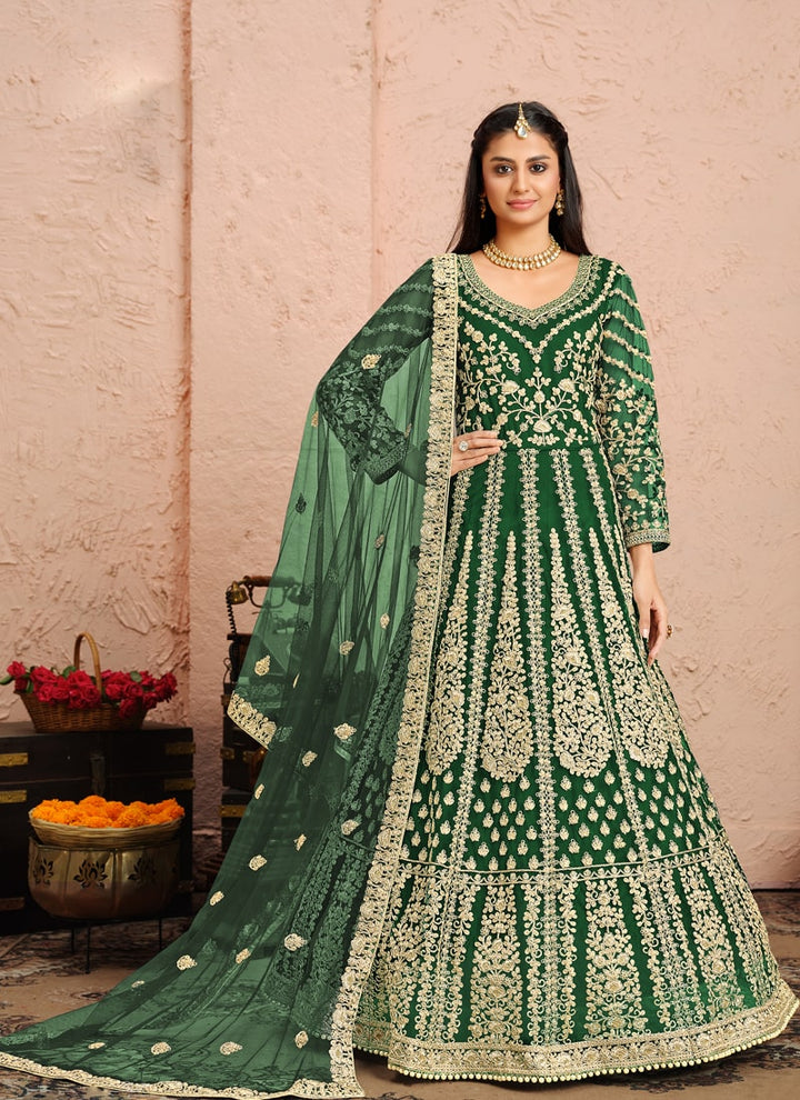 Lassya Fashion Forest Green Anarkali Dress Ensemble