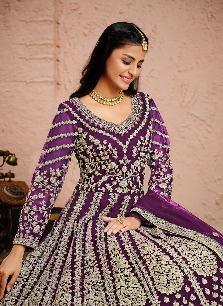 Lassya Fashion Purple Anarkali Dress Ensemble