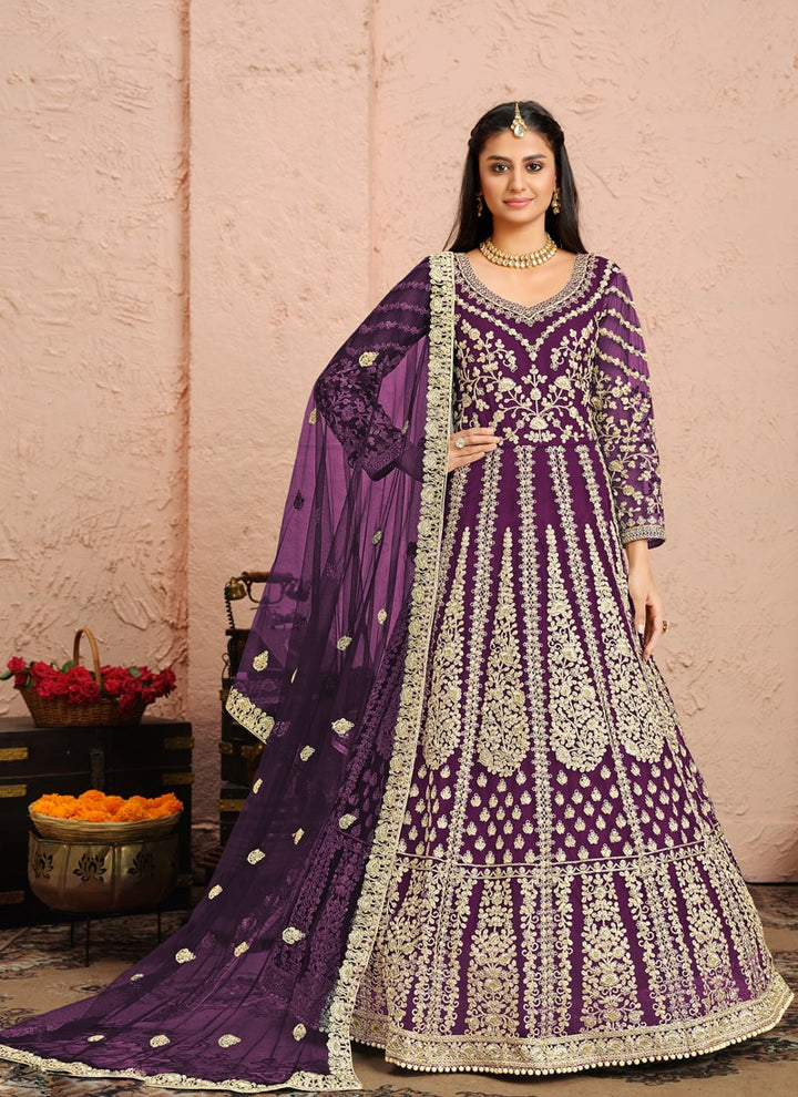 Lassya Fashion Purple Anarkali Dress Ensemble