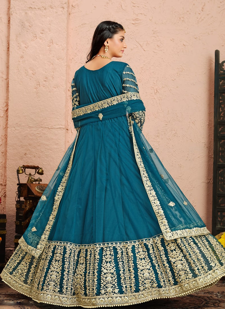 Lassya Fashion Teal green Anarkali Dress Ensemble