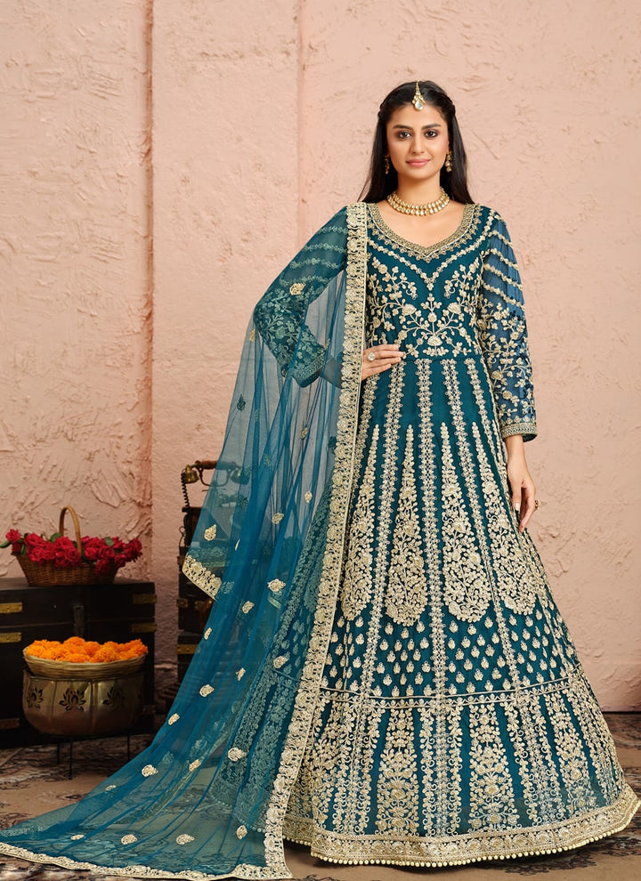 Lassya Fashion Teal green Anarkali Dress Ensemble