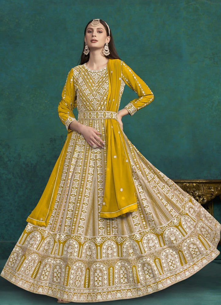 Lassya Fashion Mustard Yellow Festive Wear Anarkali Dress Ensemble