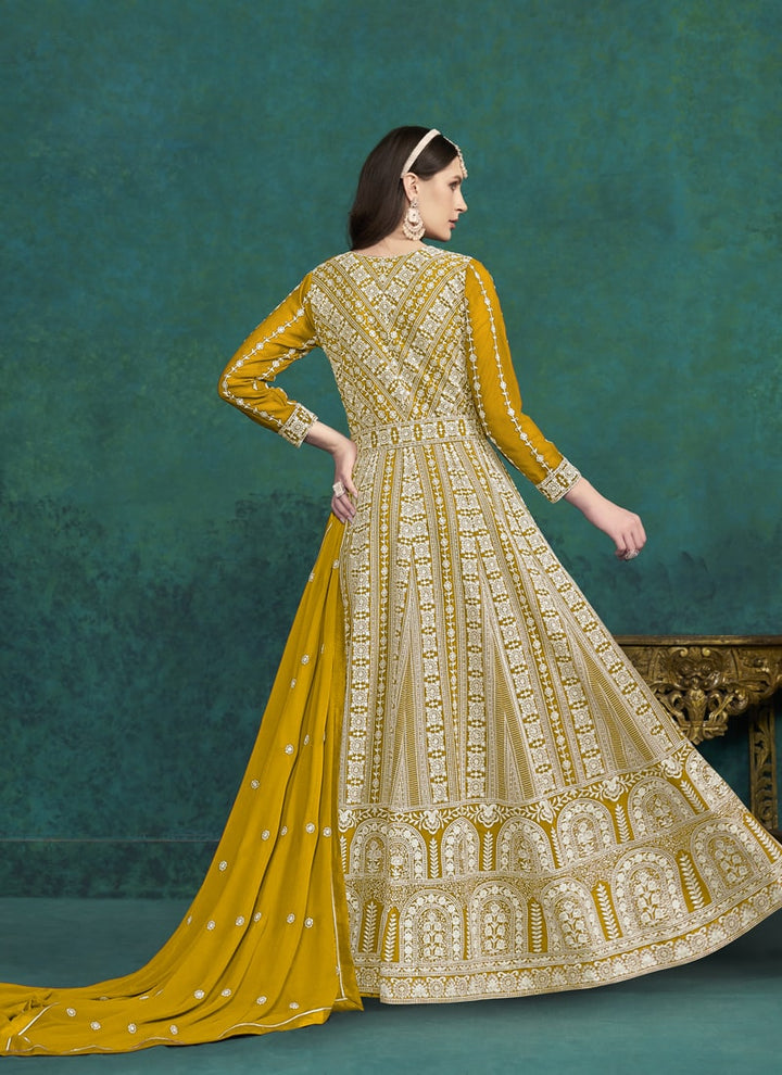 Lassya Fashion Mustard Yellow Festive Wear Anarkali Dress Ensemble