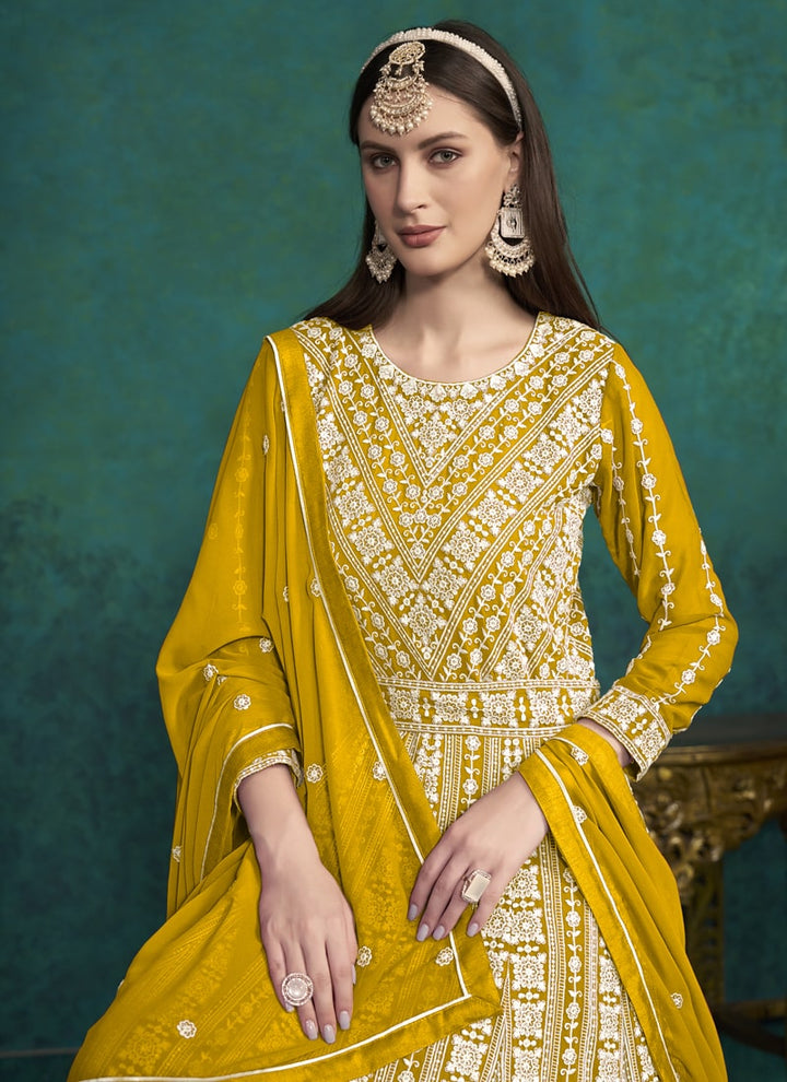 Lassya Fashion Mustard Yellow Festive Wear Anarkali Dress Ensemble