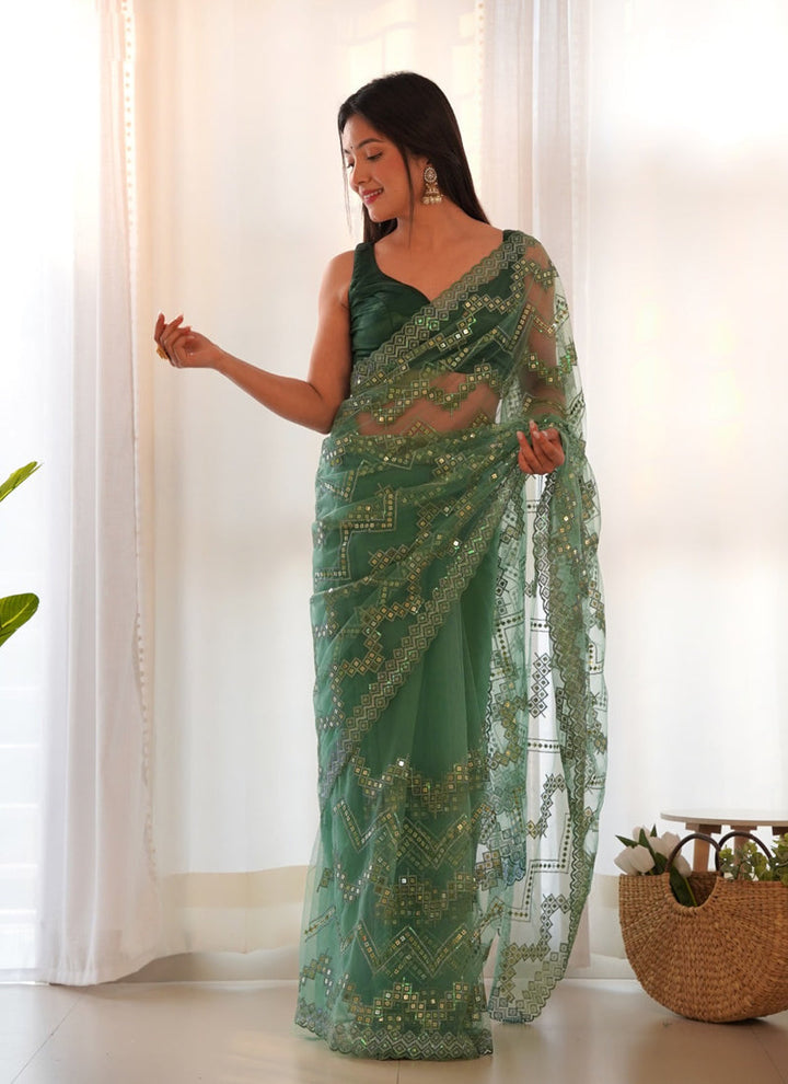 Lassya Fashion Green Party Wear Saree Ensemble