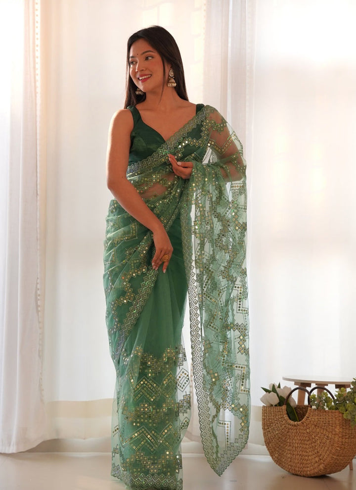 Lassya Fashion Green Party Wear Saree Ensemble