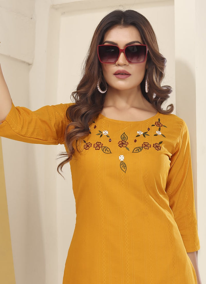 Lassya Fashion Yellow Vision Silk Straight Salwar Suit, Handmade Embroidery