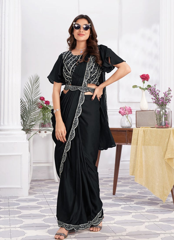 Lassya Fashion Effortless Glamour Pre-draped Saree with Embellished Blouse