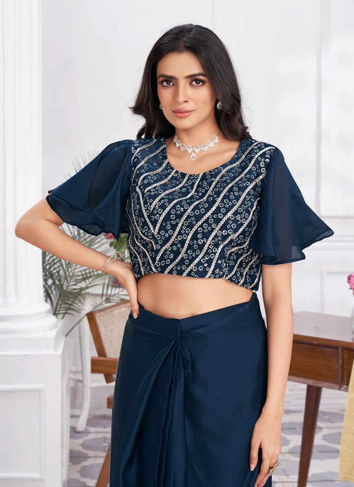 Lassya Fashion Effortless Glamour Pre-draped Saree with Embellished Blouse