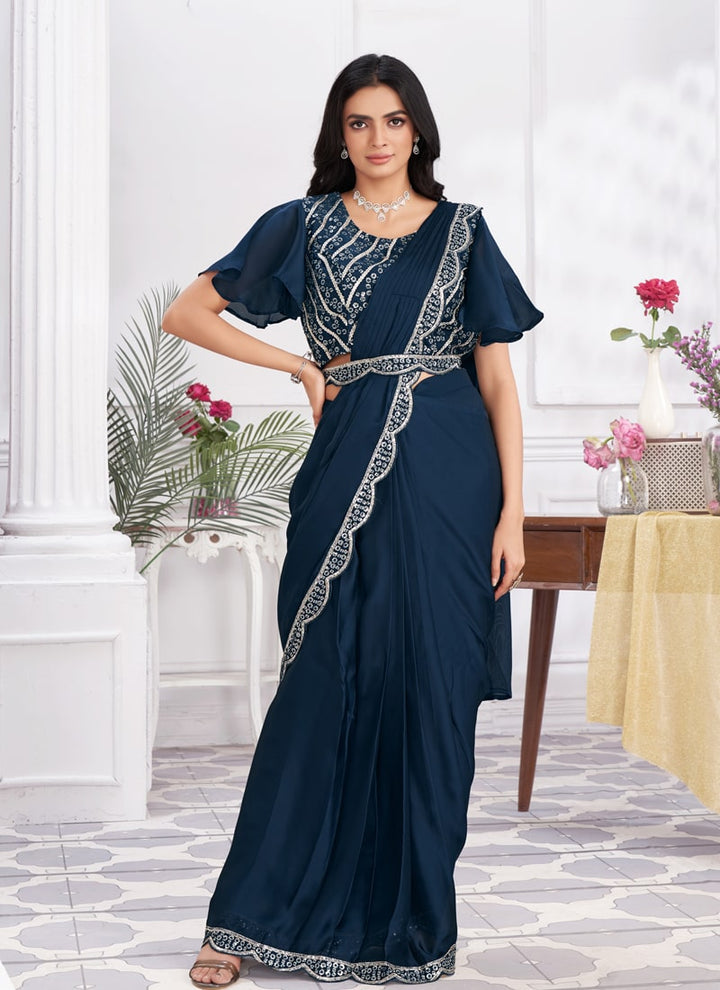 Lassya Fashion Effortless Glamour Pre-draped Saree with Embellished Blouse