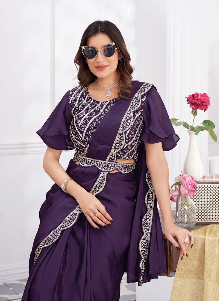 Lassya Fashion Effortless Glamour Pre-draped Saree with Embellished Blouse