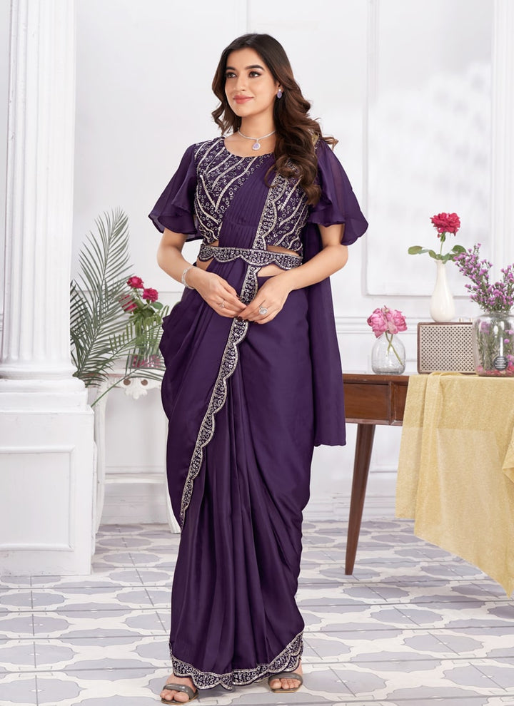 Lassya Fashion Effortless Glamour Pre-draped Saree with Embellished Blouse