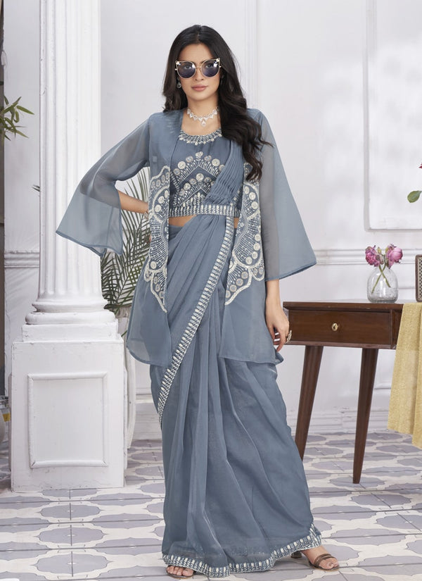 Lassya Fashion Saree Simplified Pre-stitched Drape Embroidered Blouse