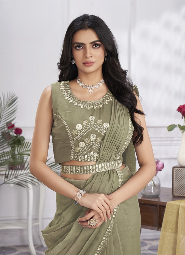 Lassya Fashion Saree Simplified Pre-stitched Drape Embroidered Blouse