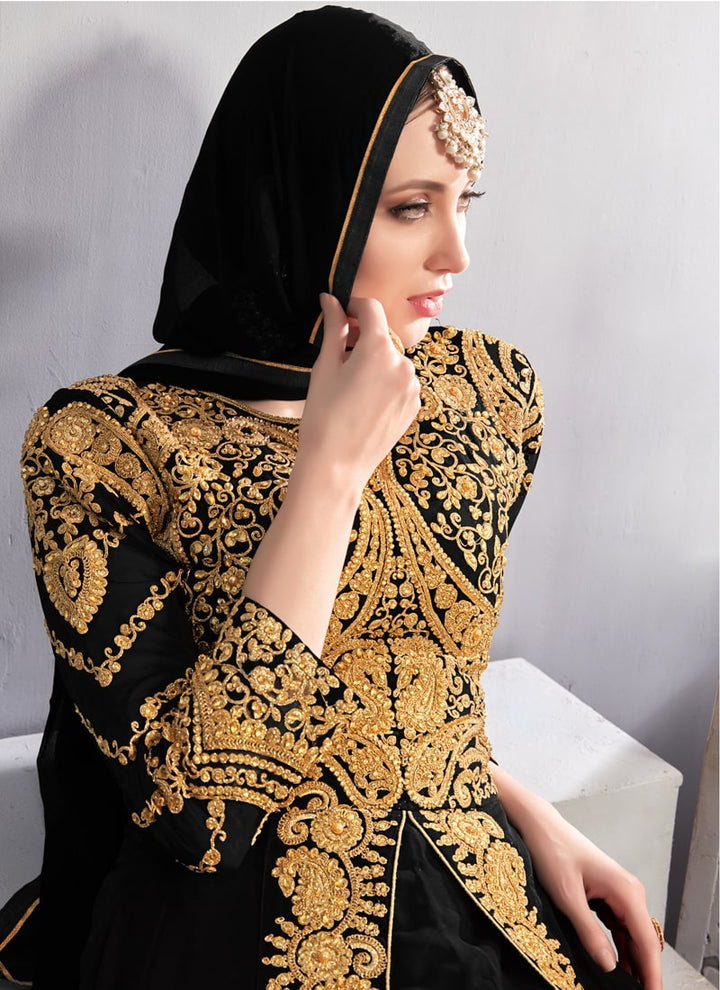 Lassya Fashion Midnight Black Pakistani Suit Real Georgette with Embroidery