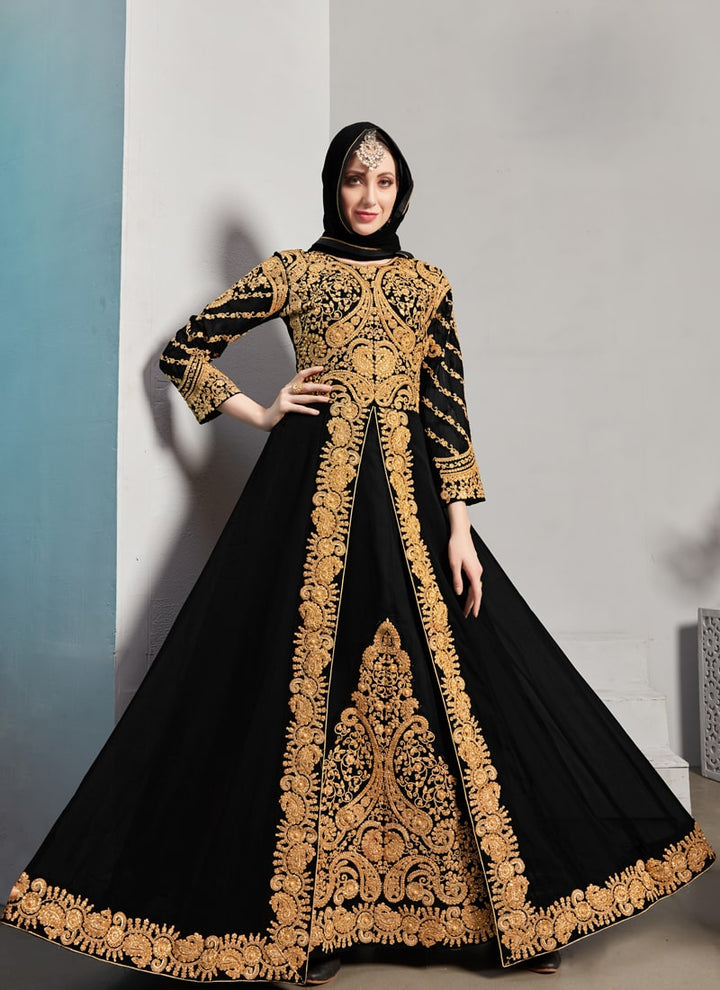 Lassya Fashion Midnight Black Pakistani Suit Real Georgette with Embroidery