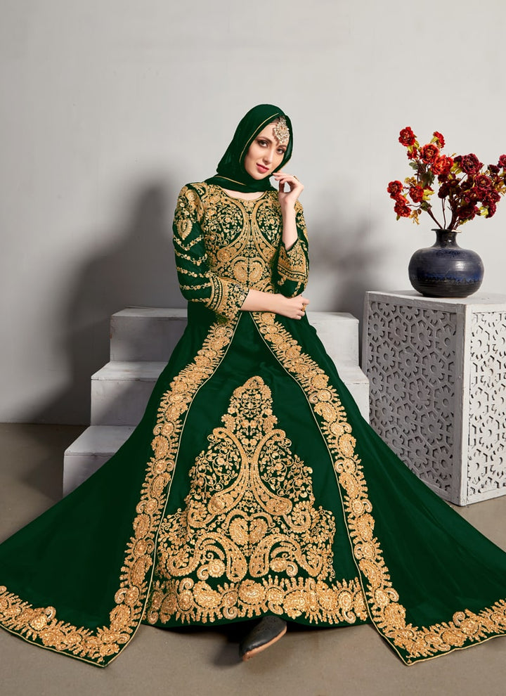 Lassya Fashion Forest Green Pakistani Suit Real Georgette with Embroidery