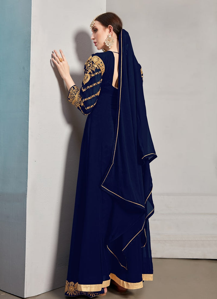 Lassya Fashion Navy Blue Pakistani Suit Real Georgette with Embroidery