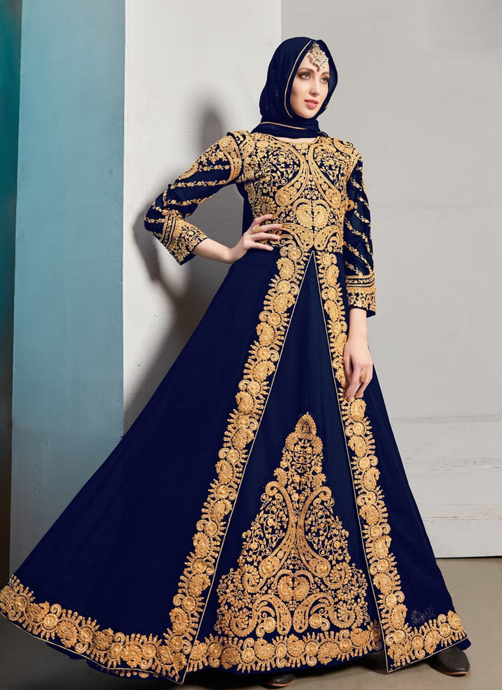 Lassya Fashion Navy Blue Pakistani Suit Real Georgette with Embroidery