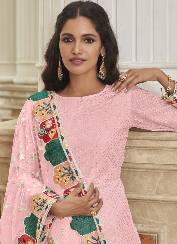 Lassya Fashion Pink Straight Salwar Suit Real Georgette with Heavy Embroidery