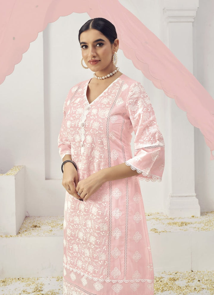 Lassya Fashion Pink Lucknavi Style Salwar Kameez with Boring Embroidery