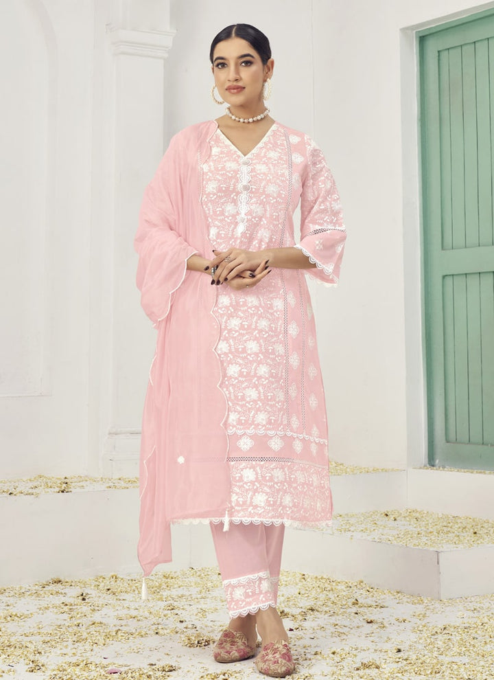 Lassya Fashion Pink Lucknavi Style Salwar Kameez with Boring Embroidery