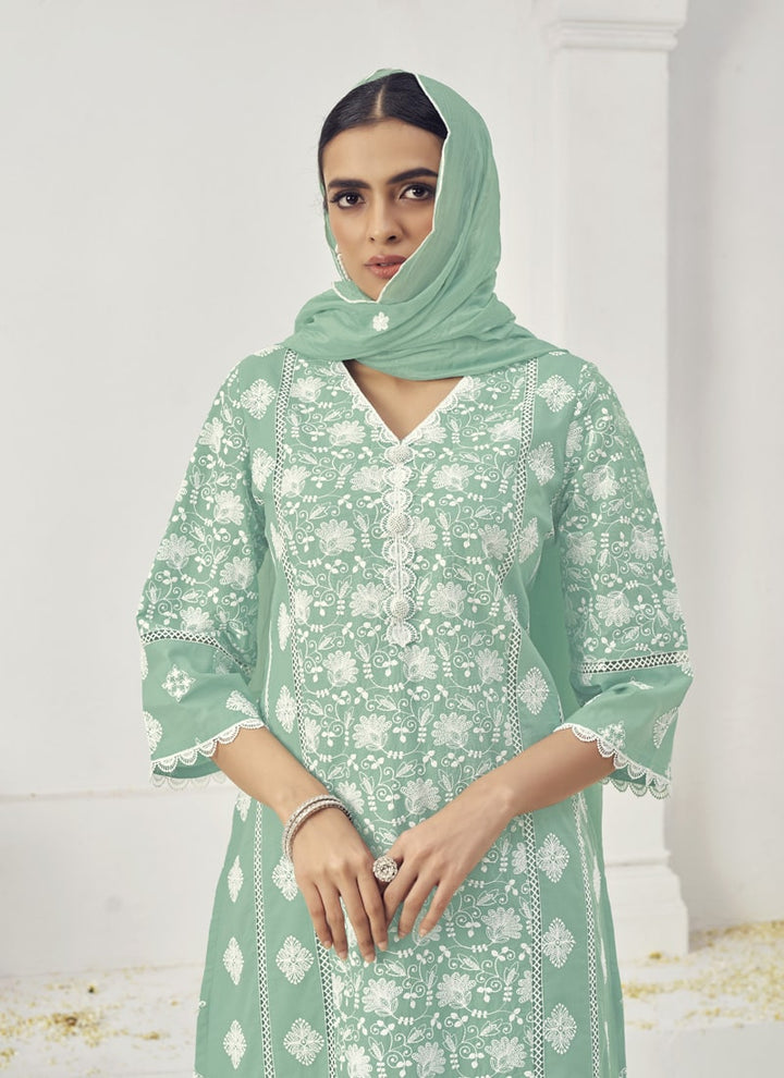 Lassya Fashion Sea Green Lucknavi Style Salwar Kameez with Boring Embroidery