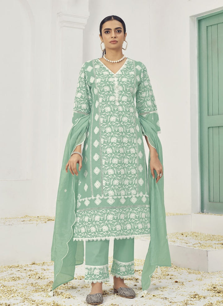 Lassya Fashion Sea Green Lucknavi Style Salwar Kameez with Boring Embroidery