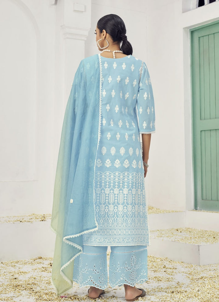 Lassya Fashion Sky Blue Lucknavi Style Salwar Kameez with Boring Embroidery