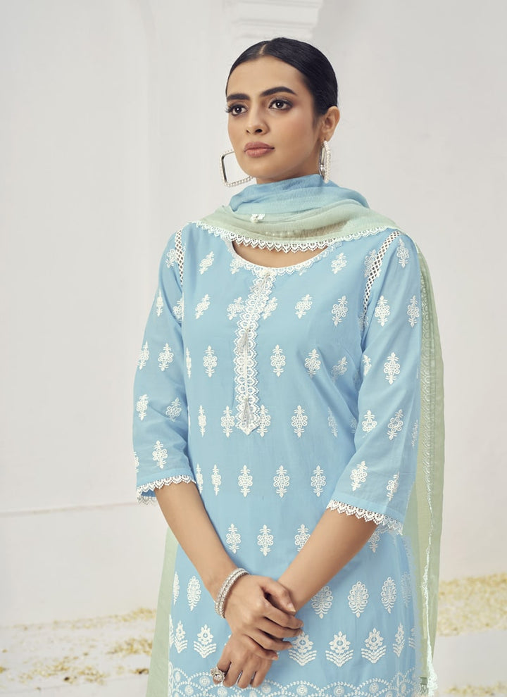 Lassya Fashion Sky Blue Lucknavi Style Salwar Kameez with Boring Embroidery