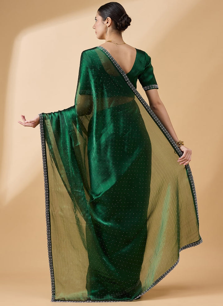 Lassya Fashion Green-1 Party Wear Organza Saree with Stone and Swarovski Work