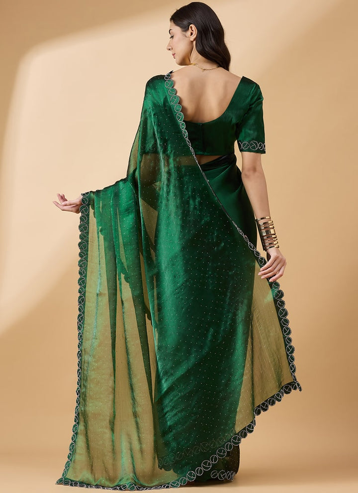 Lassya Fashion Green-2 Party Wear Organza Saree with Stone and Swarovski Work